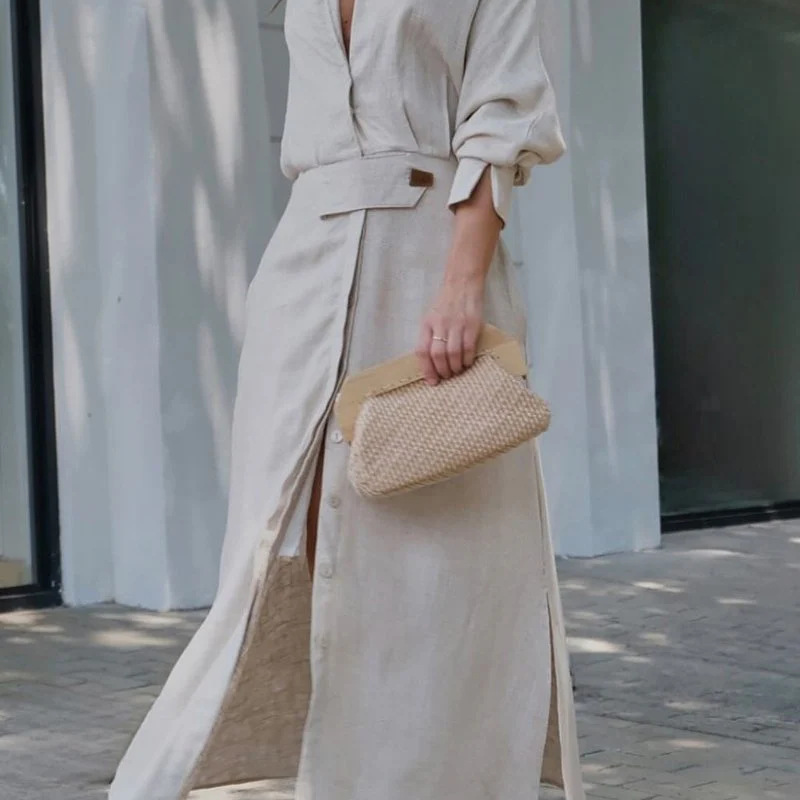 Yara | Elegant Linen V-Neck Maxi Dress