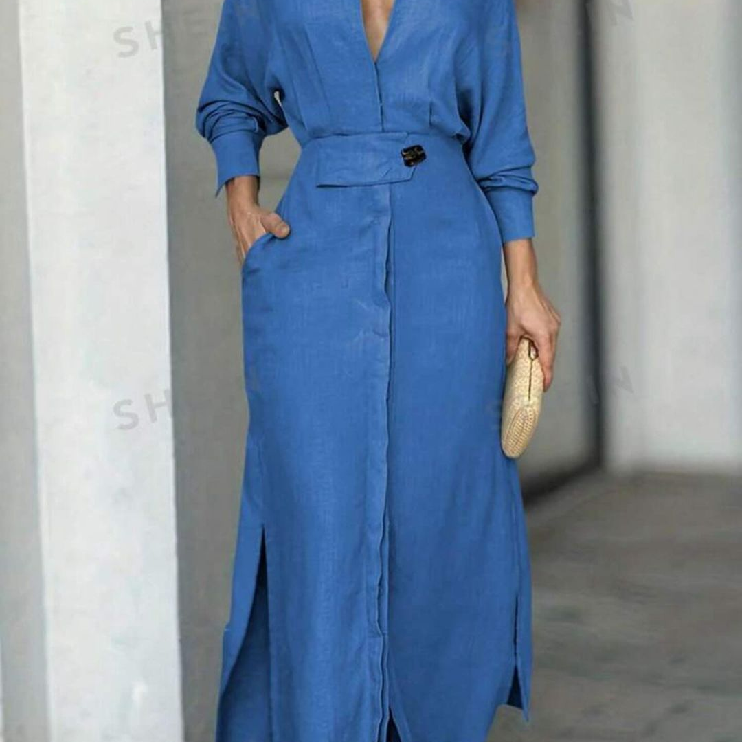 Yara | Elegant Linen V-Neck Maxi Dress