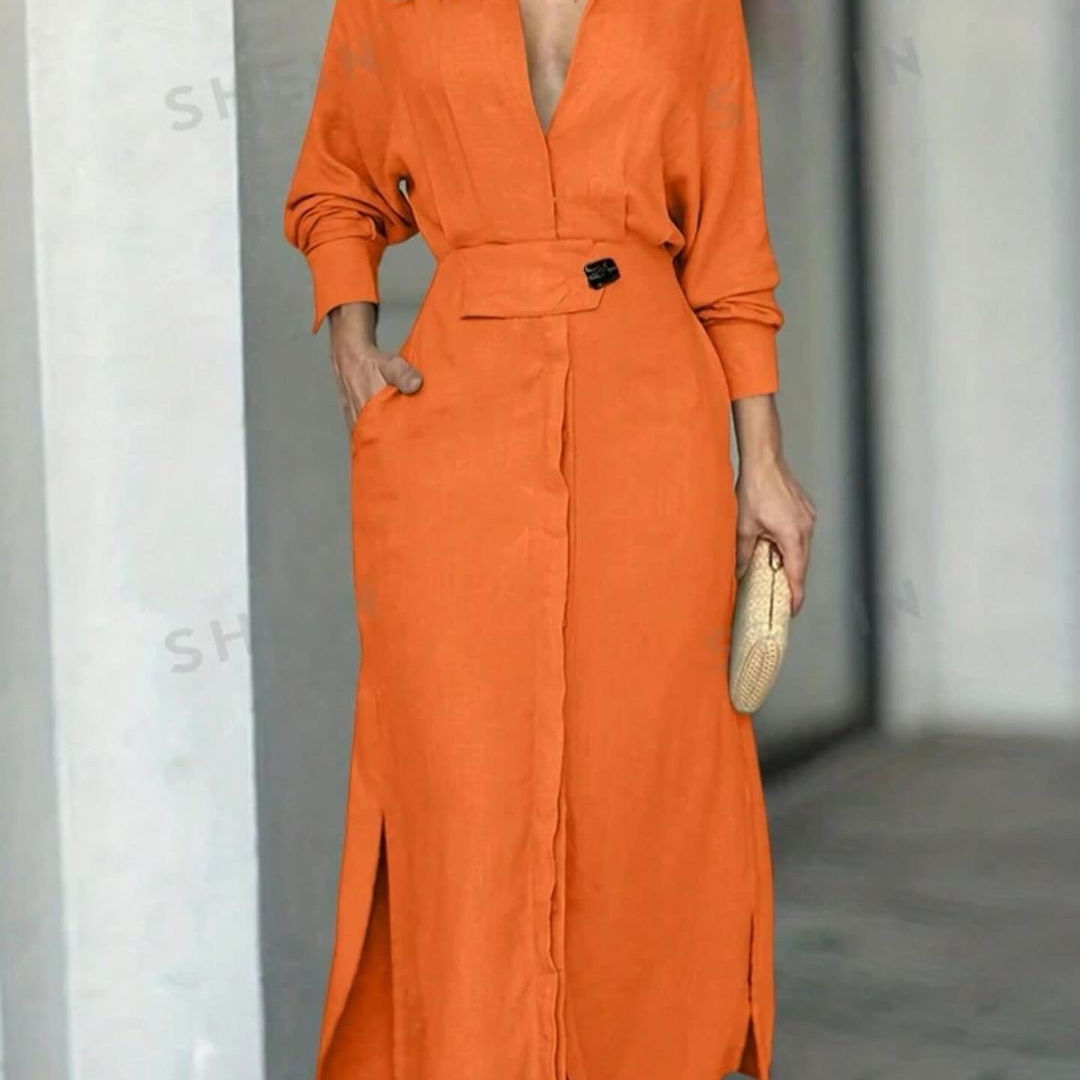 Yara | Elegant Linen V-Neck Maxi Dress