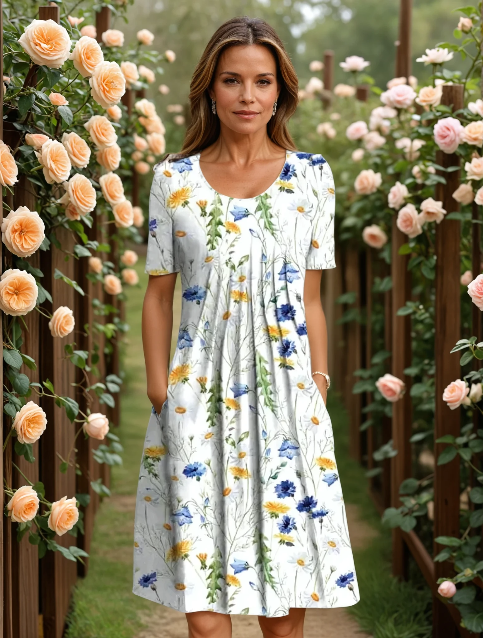 Emelia | Elegant Floral Dress with Tummy Coverage