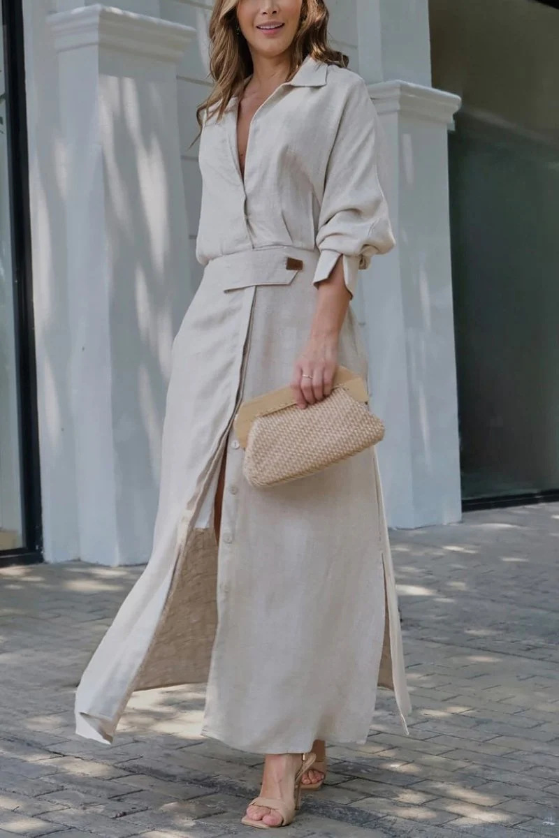 Yara | Elegant Linen V-Neck Maxi Dress