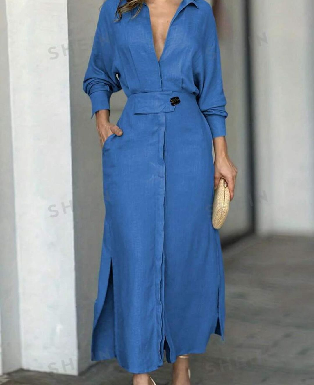 Yara | Elegant Linen V-Neck Maxi Dress