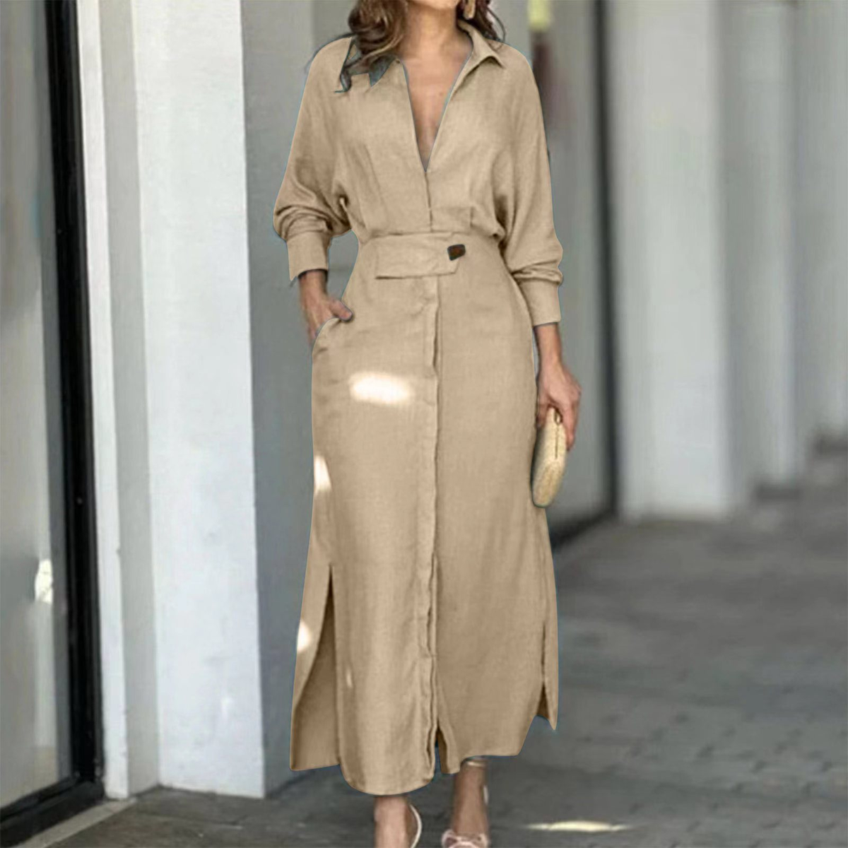Yara | Elegant Linen V-Neck Maxi Dress